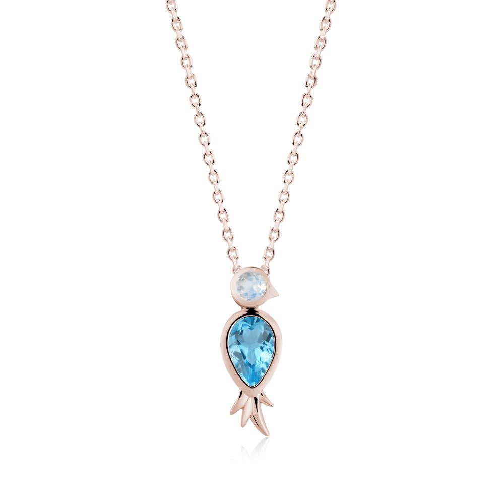 Pear Shaped Swiss Blue Topaz and Moonstone Bird Pendant Neckalce - LUO Jewelry #metal_14k rose gold