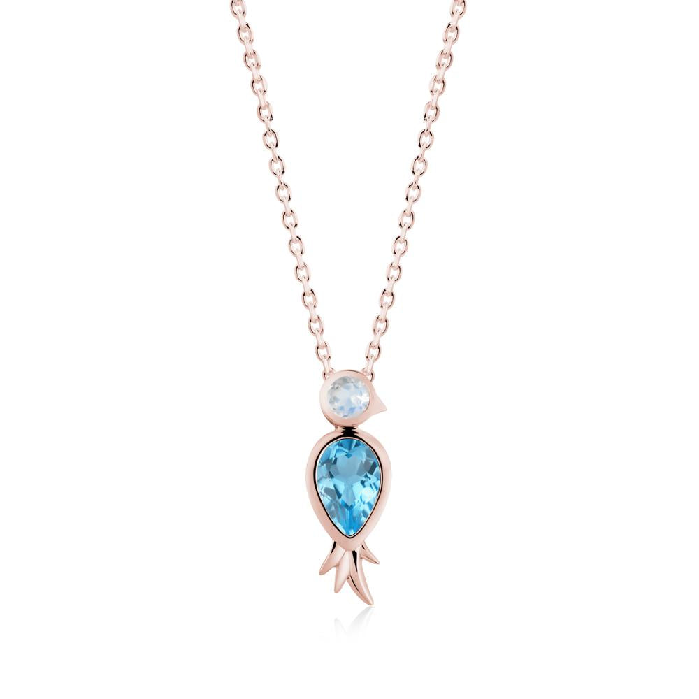 Pear Shaped Swiss Blue Topaz and Moonstone Bird Pendant Neckalce - LUO Jewelry #metal_18k rose gold