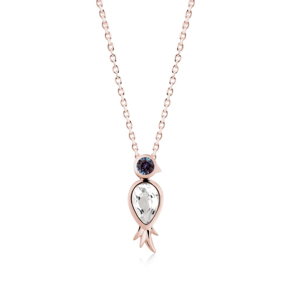 Bird Inspired Teardrop Cut White Topaz and Alexandrite Necklace - LUO Jewelry #metal_18k rose gold