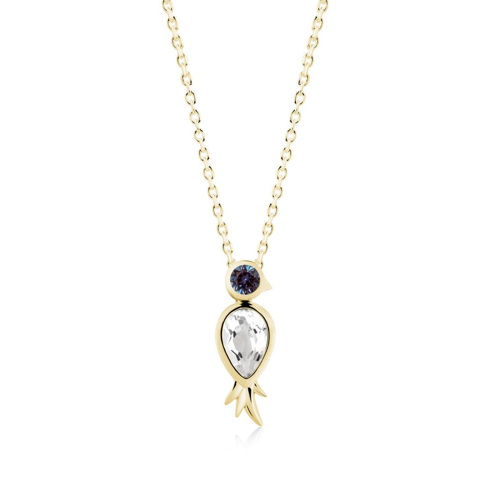 Bird Inspired Teardrop Cut White Topaz and Alexandrite Necklace - LUO Jewelry #metal_18k yellow gold