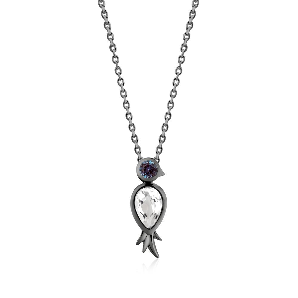 Bird Inspired Teardrop Cut White Topaz and Alexandrite Necklace - LUO Jewelry #metal_black finish sterling silver