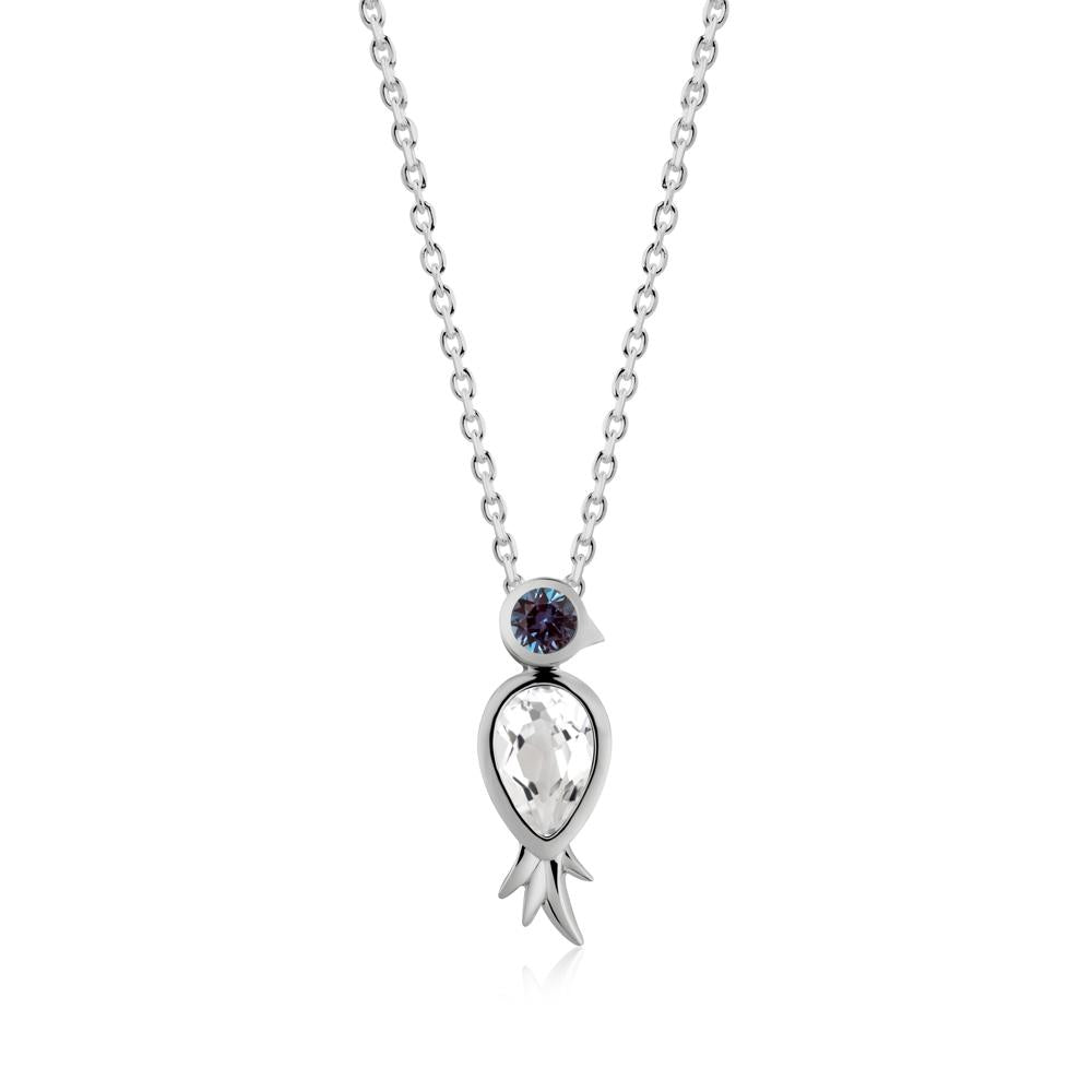 Bird Inspired Teardrop Cut White Topaz and Alexandrite Necklace - LUO Jewelry #metal_platinum