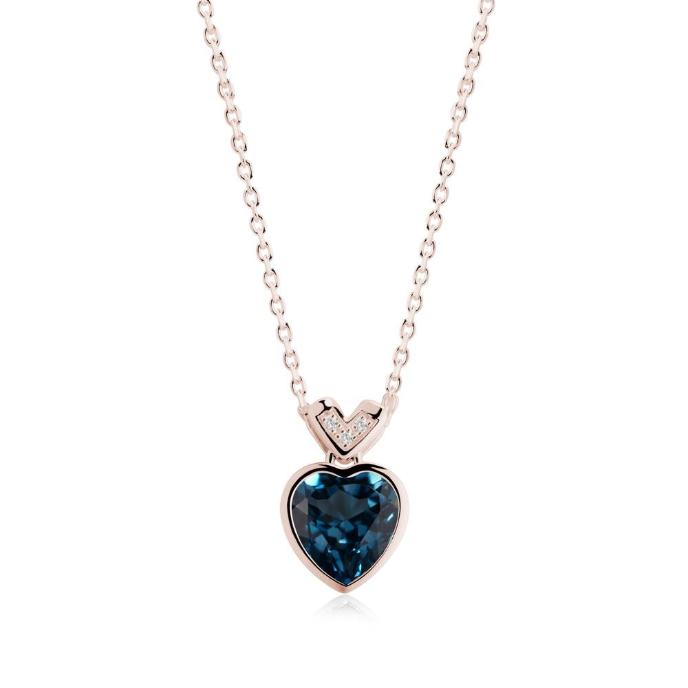 Heart-Cut London Blue Topaz Necklace with Chevron - LUO Jewelry #metal_14k rose gold