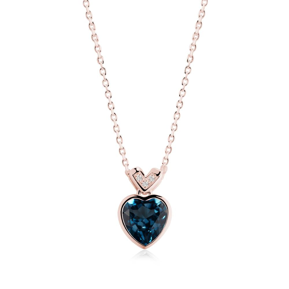 Heart-Cut London Blue Topaz Necklace with Chevron - LUO Jewelry #metal_18k rose gold