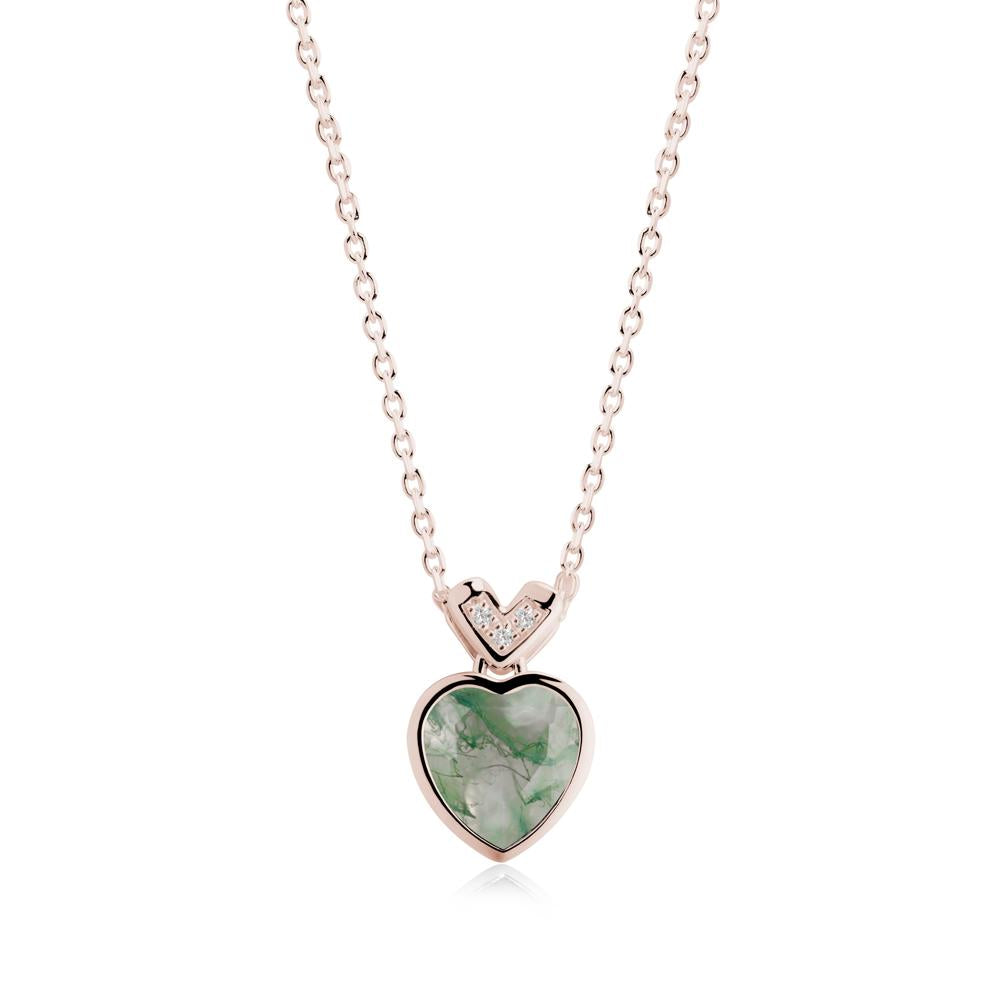 Heart-Cut Moss Agate Necklace with Chevron - LUO Jewelry #metal_14k rose gold
