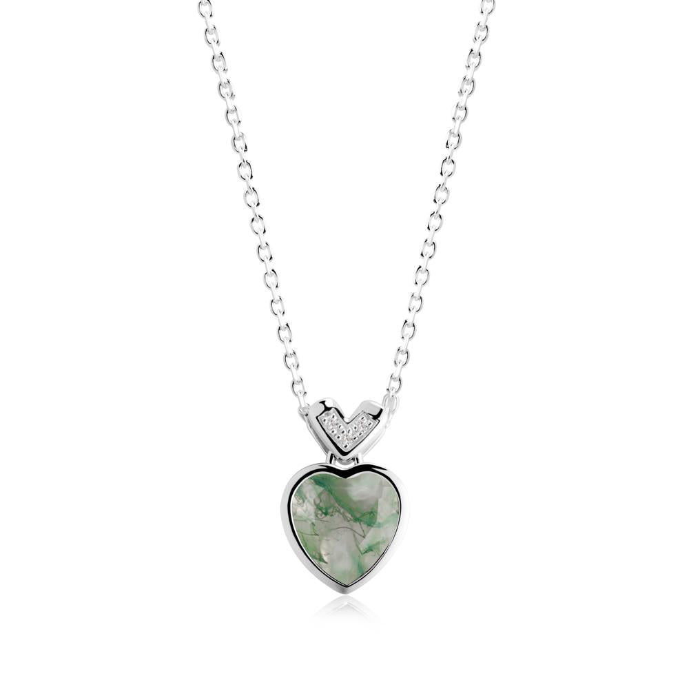 Heart-Cut Moss Agate Necklace with Chevron - LUO Jewelry #metal_sterling silver