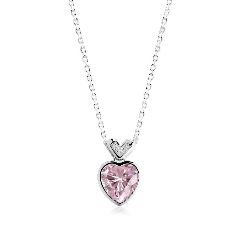 Heart-Cut Pink Cubic Zirconia Necklace with Chevron - LUO Jewelry #metal_sterling silver