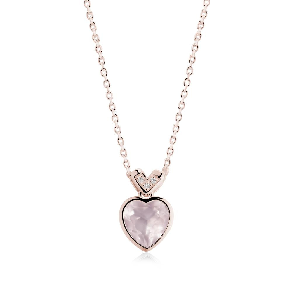 Heart-Cut Rose Quartz Necklace with Chevron - LUO Jewelry #metal_14k rose gold
