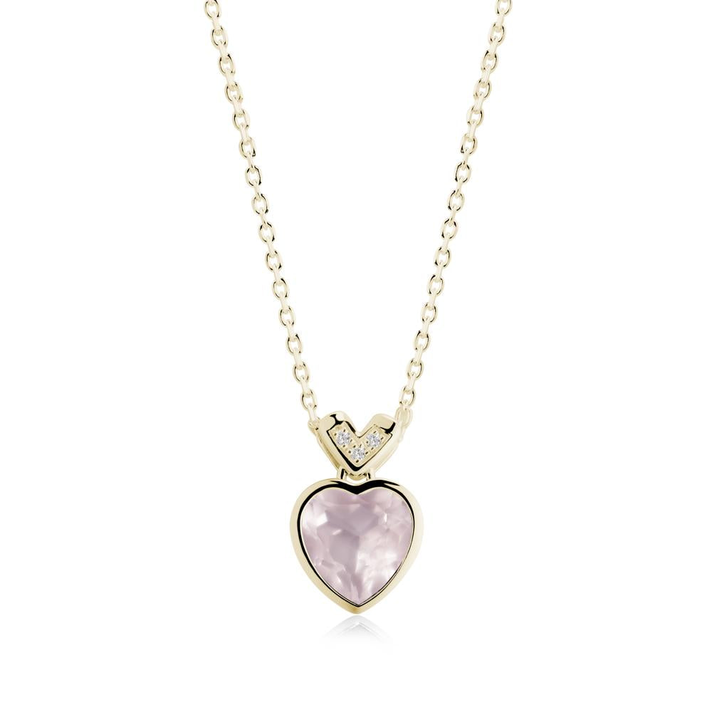 Heart-Cut Rose Quartz Necklace with Chevron - LUO Jewelry #metal_14k yellow gold