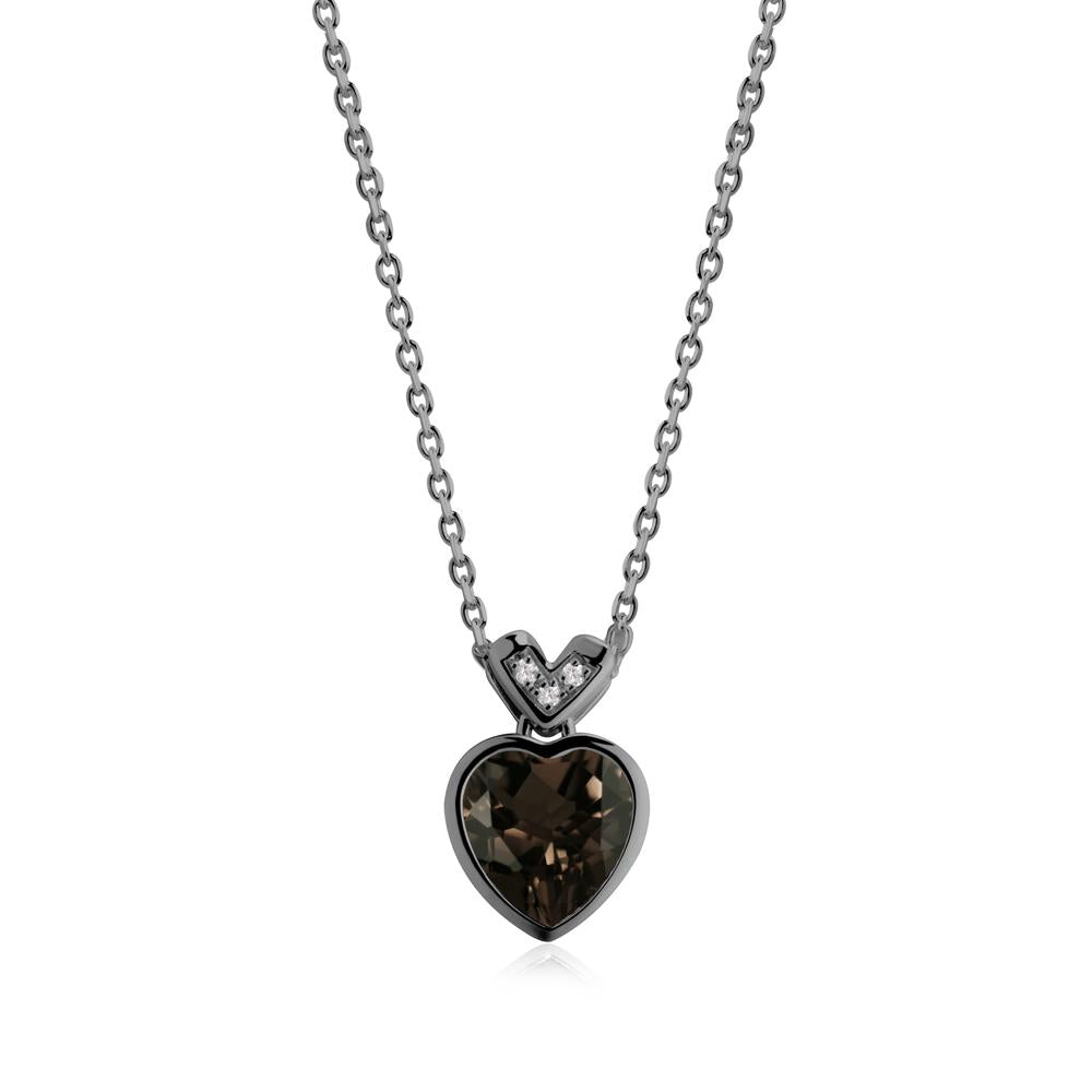 Heart-Cut Smoky Quartz Necklace with Chevron - LUO Jewelry #metal_black finish sterling silver