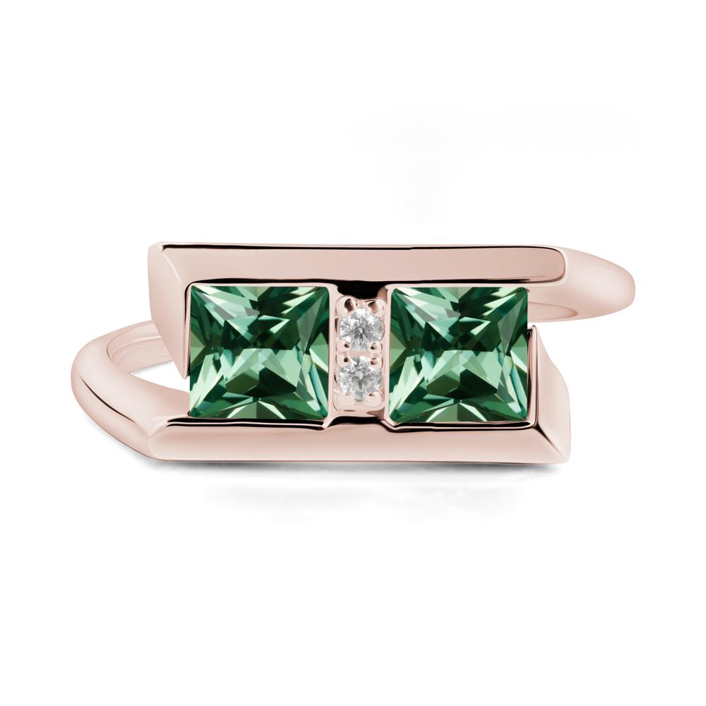 Toi Et Moi  Square Green Sapphire Ring - LUO Jewelry #metal_14k rose gold