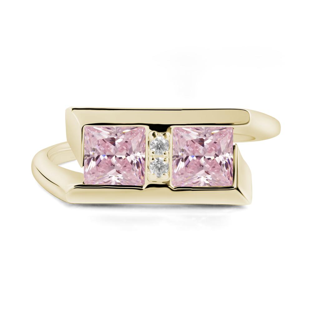 Double Stone Pink Cubic Zirconia Tension Ring - LUO Jewelry #metal_14k yellow gold