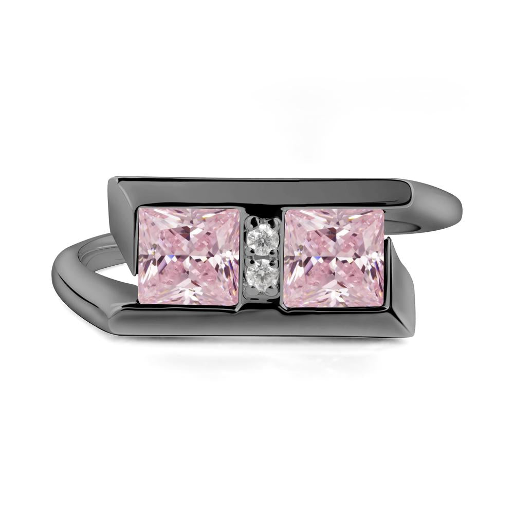 Double Stone Pink Cubic Zirconia Tension Ring - LUO Jewelry #metal_black finish sterling silver
