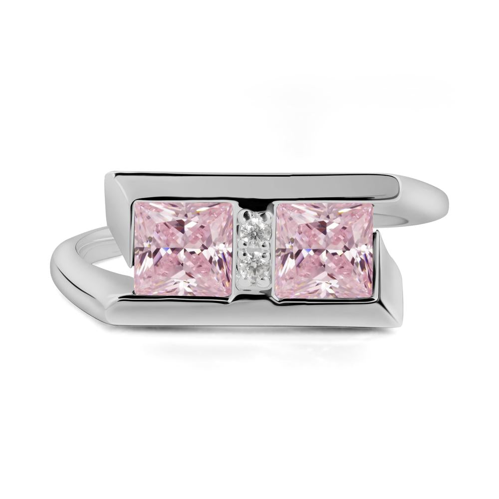 Double Stone Pink Cubic Zirconia Tension Ring - LUO Jewelry #metal_platinum