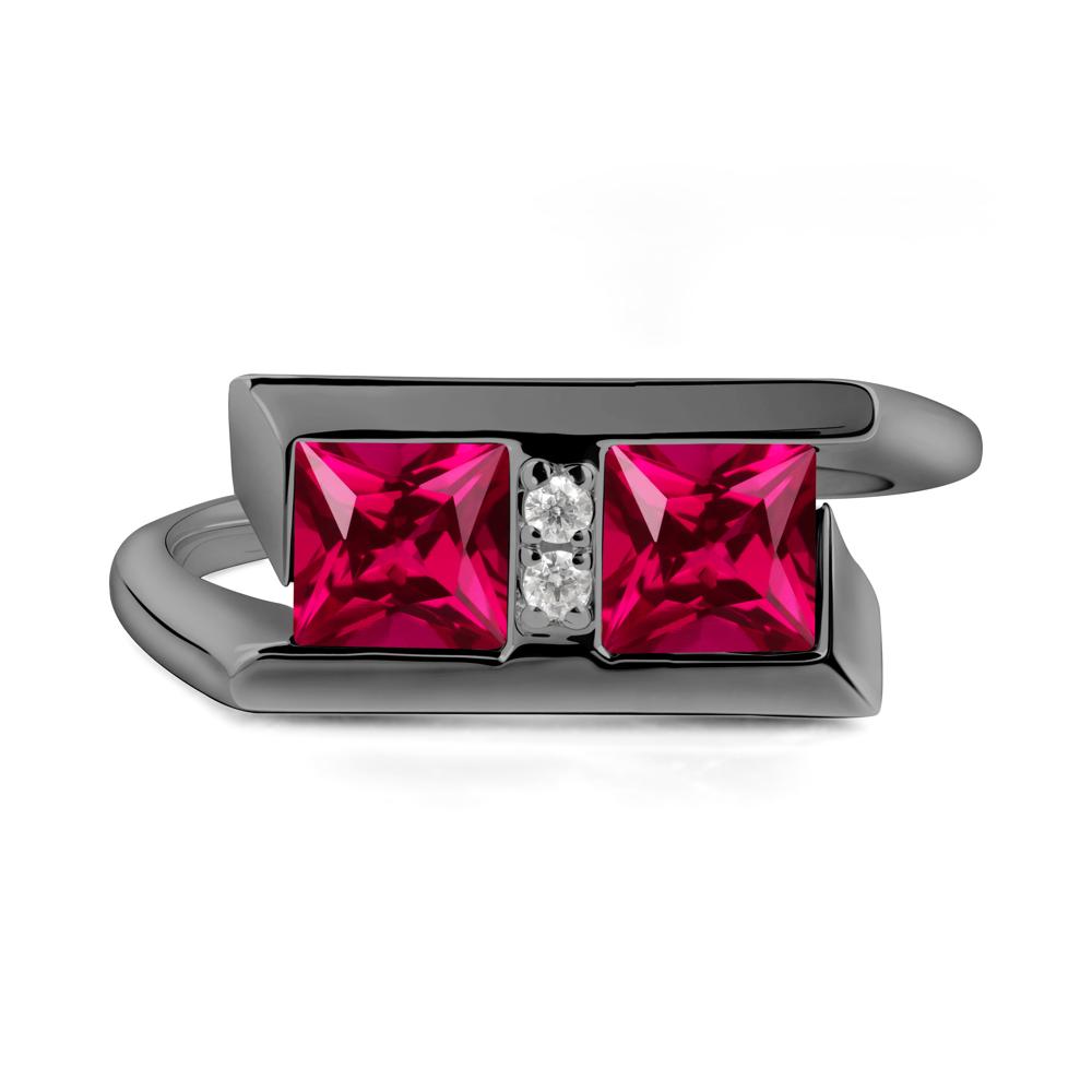 Square Ruby Toi Et Moi Ring - LUO Jewelry #metal_black finish sterling silver