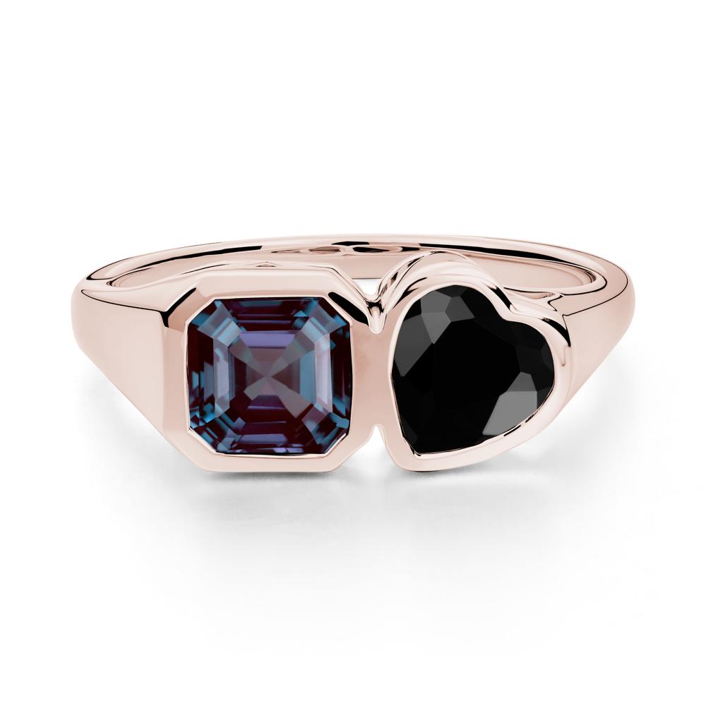 Asscher and Heart Shaped Alexandrite and Black Spinel Tet Moi Ring - LUO Jewelry #metal_14k rose gold