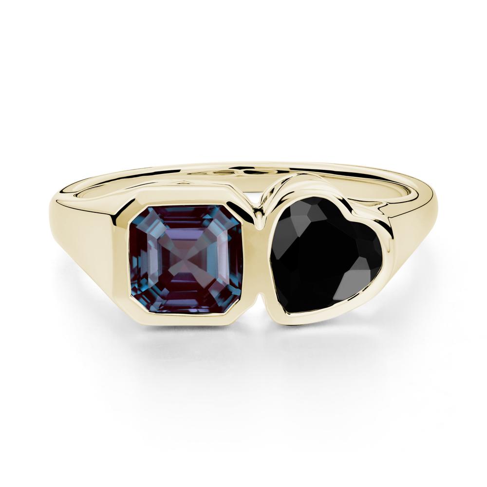 Asscher and Heart Shaped Alexandrite and Black Spinel Tet Moi Ring - LUO Jewelry #metal_14k yellow gold