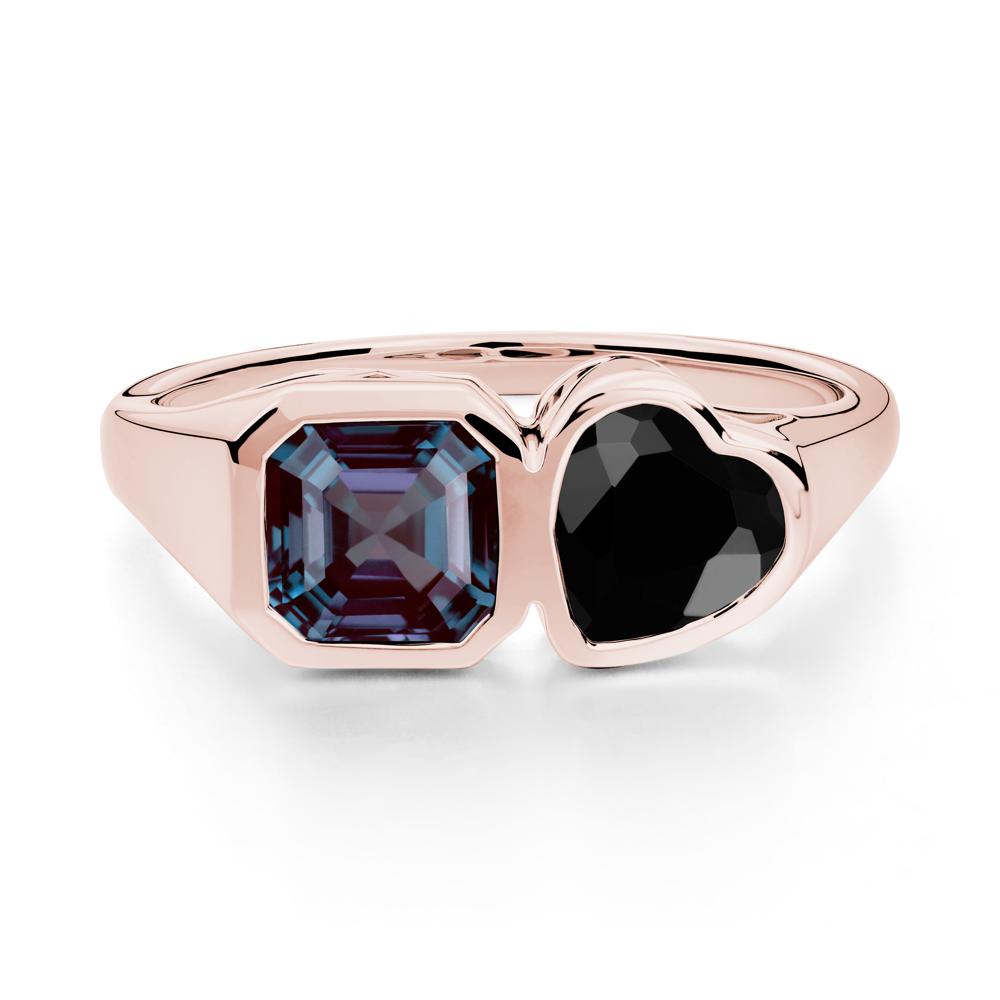 Asscher and Heart Shaped Alexandrite and Black Spinel Tet Moi Ring - LUO Jewelry #metal_18k rose gold