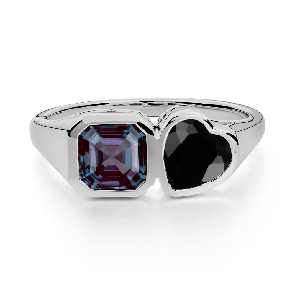 Asscher and Heart Shaped Alexandrite and Black Spinel Tet Moi Ring - LUO Jewelry #metal_platinum