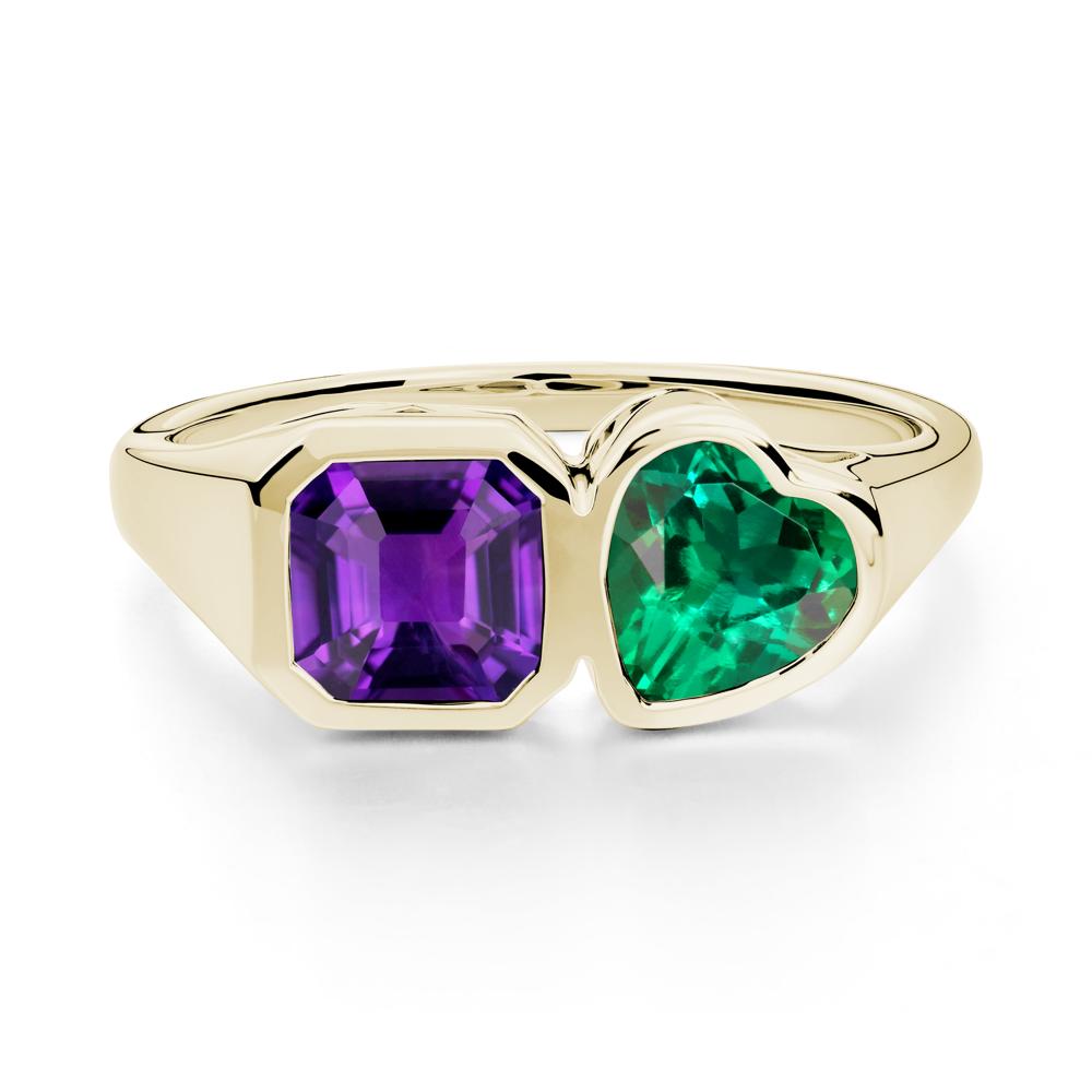 Asscher and Heart Shaped Amethyst and Emerald Tet Moi Ring - LUO Jewelry #metal_14k yellow gold