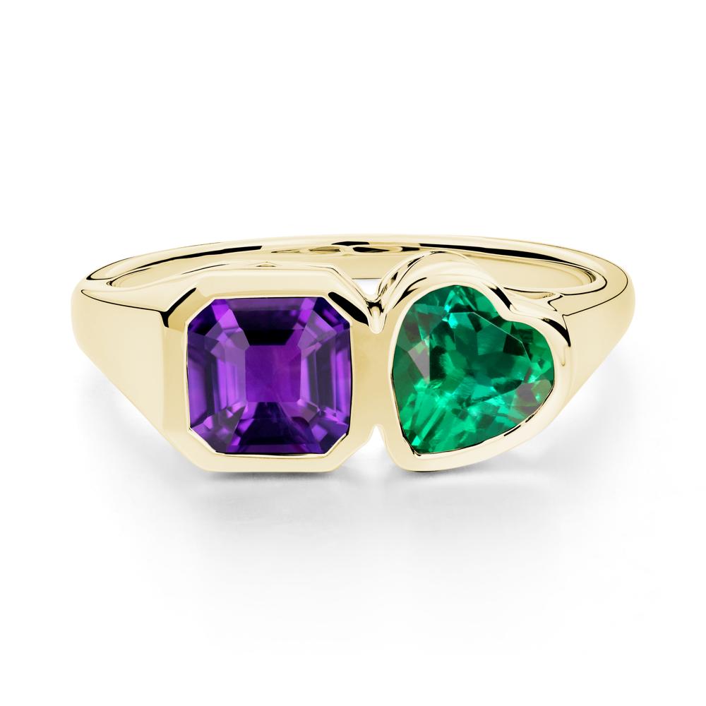 Asscher and Heart Shaped Amethyst and Emerald Tet Moi Ring - LUO Jewelry #metal_18k yellow gold