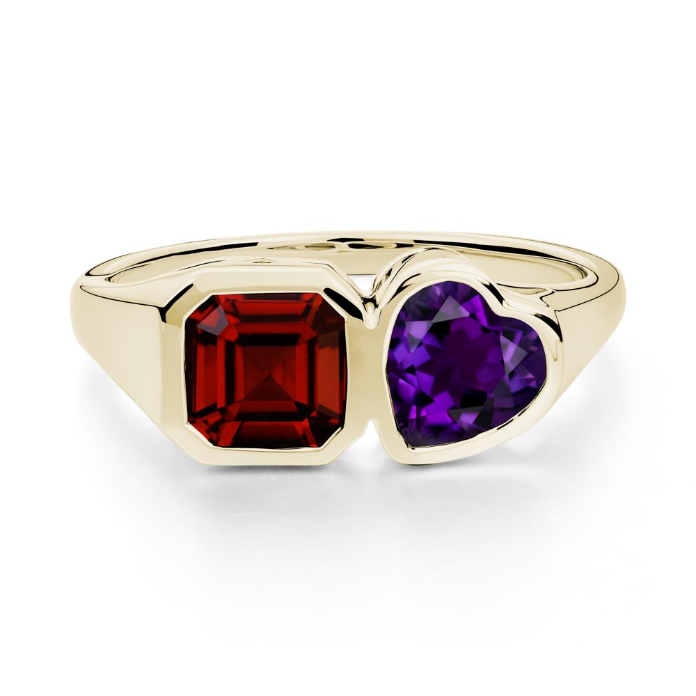 Asscher and Heart Shaped Amethyst and Garnet Tet Moi Ring - LUO Jewelry #metal_14k yellow gold