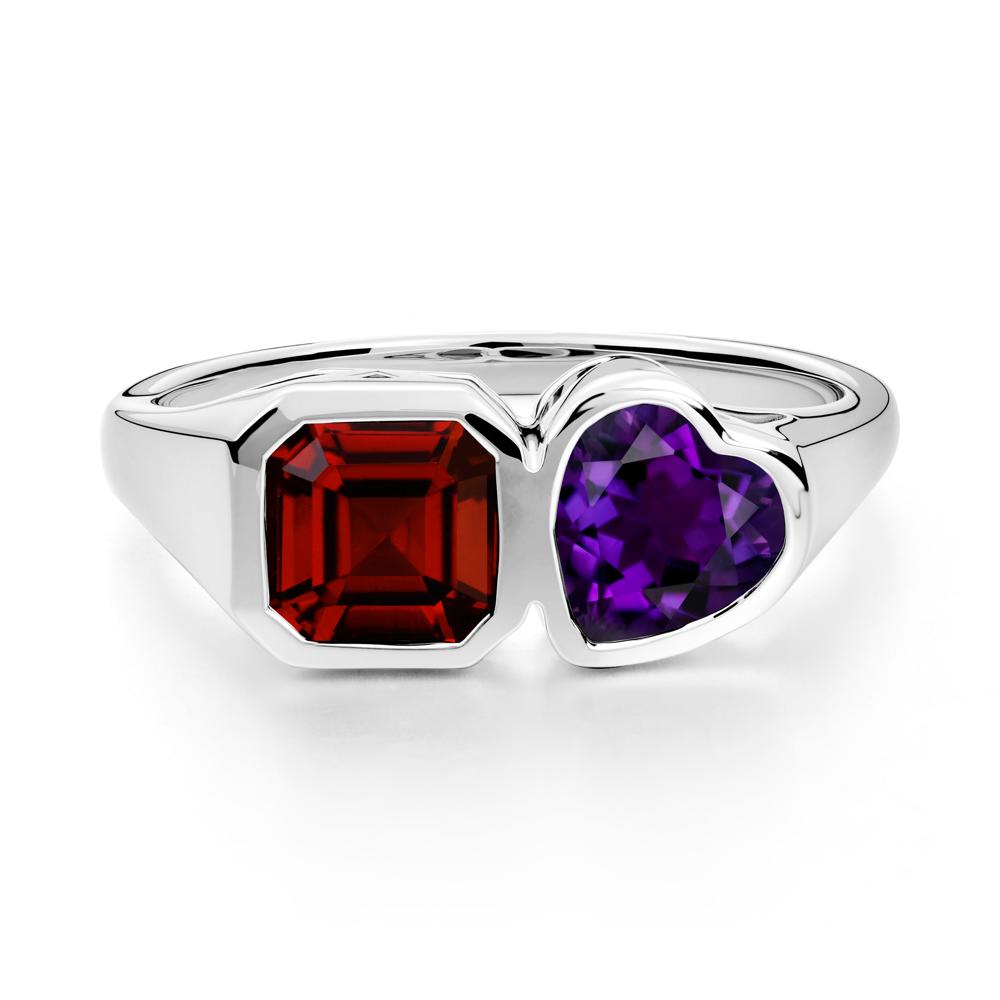 Asscher and Heart Shaped Amethyst and Garnet Tet Moi Ring - LUO Jewelry #metal_18k white gold