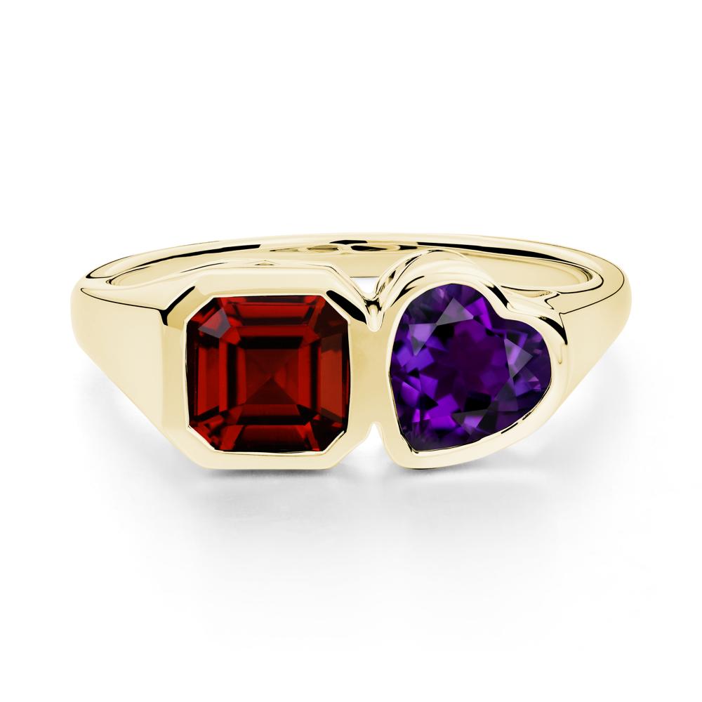Asscher and Heart Shaped Amethyst and Garnet Tet Moi Ring - LUO Jewelry #metal_18k yellow gold