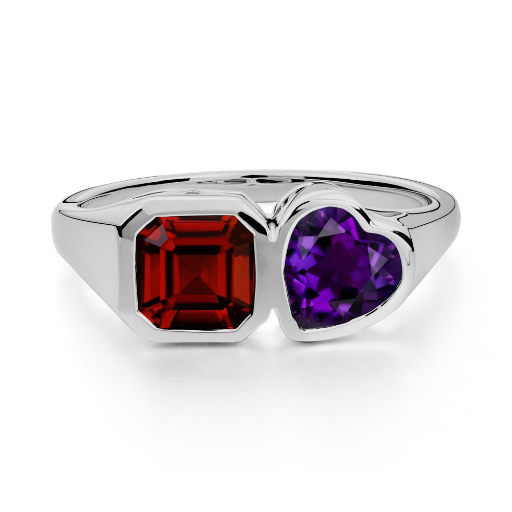 Asscher and Heart Shaped Amethyst and Garnet Tet Moi Ring - LUO Jewelry #metal_platinum