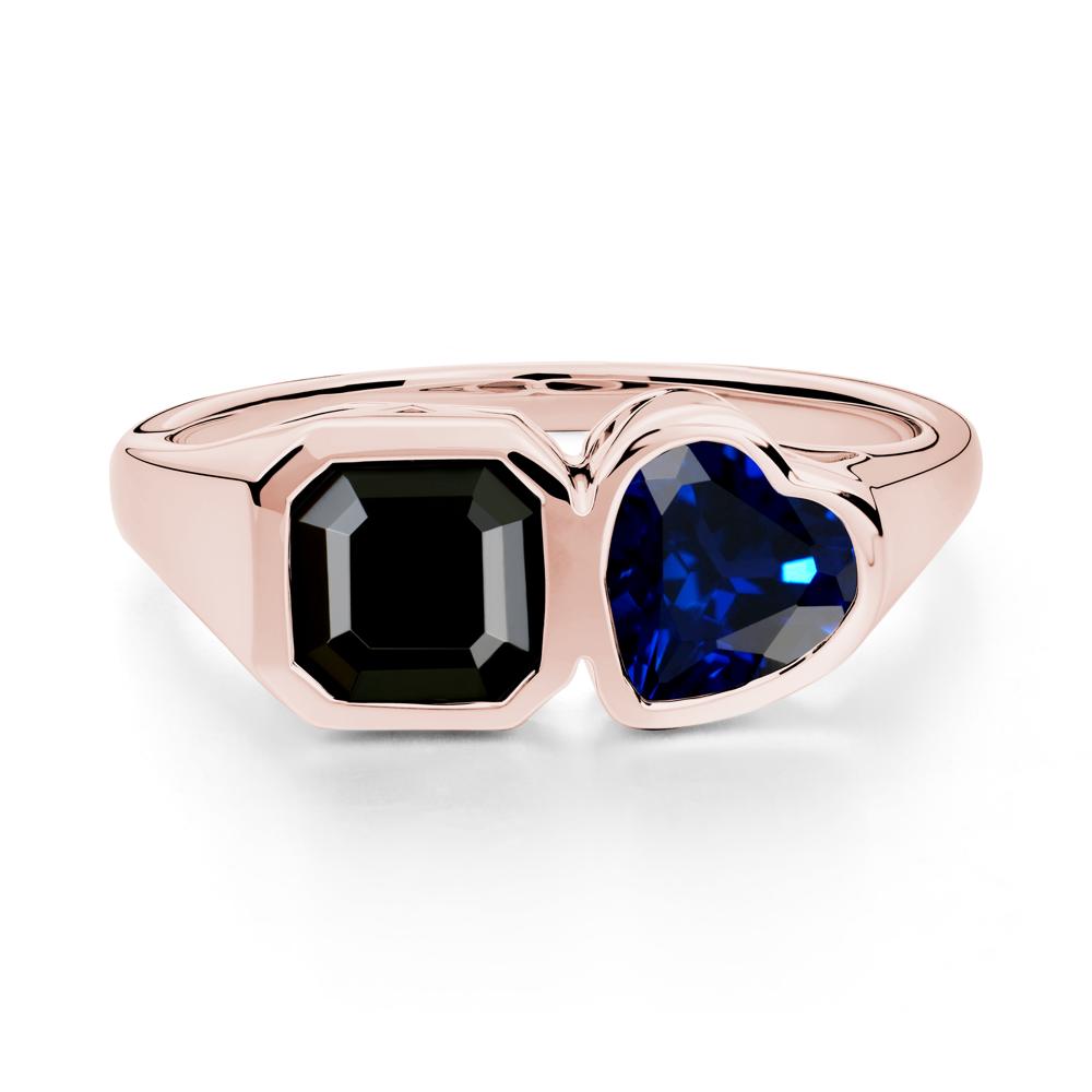 Asscher and Heart Shaped Black Spinel and Sapphire Tet Moi Ring - LUO Jewelry #metal_18k rose gold