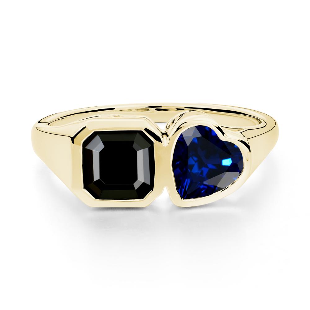 Asscher and Heart Shaped Black Spinel and Sapphire Tet Moi Ring - LUO Jewelry #metal_18k yellow gold