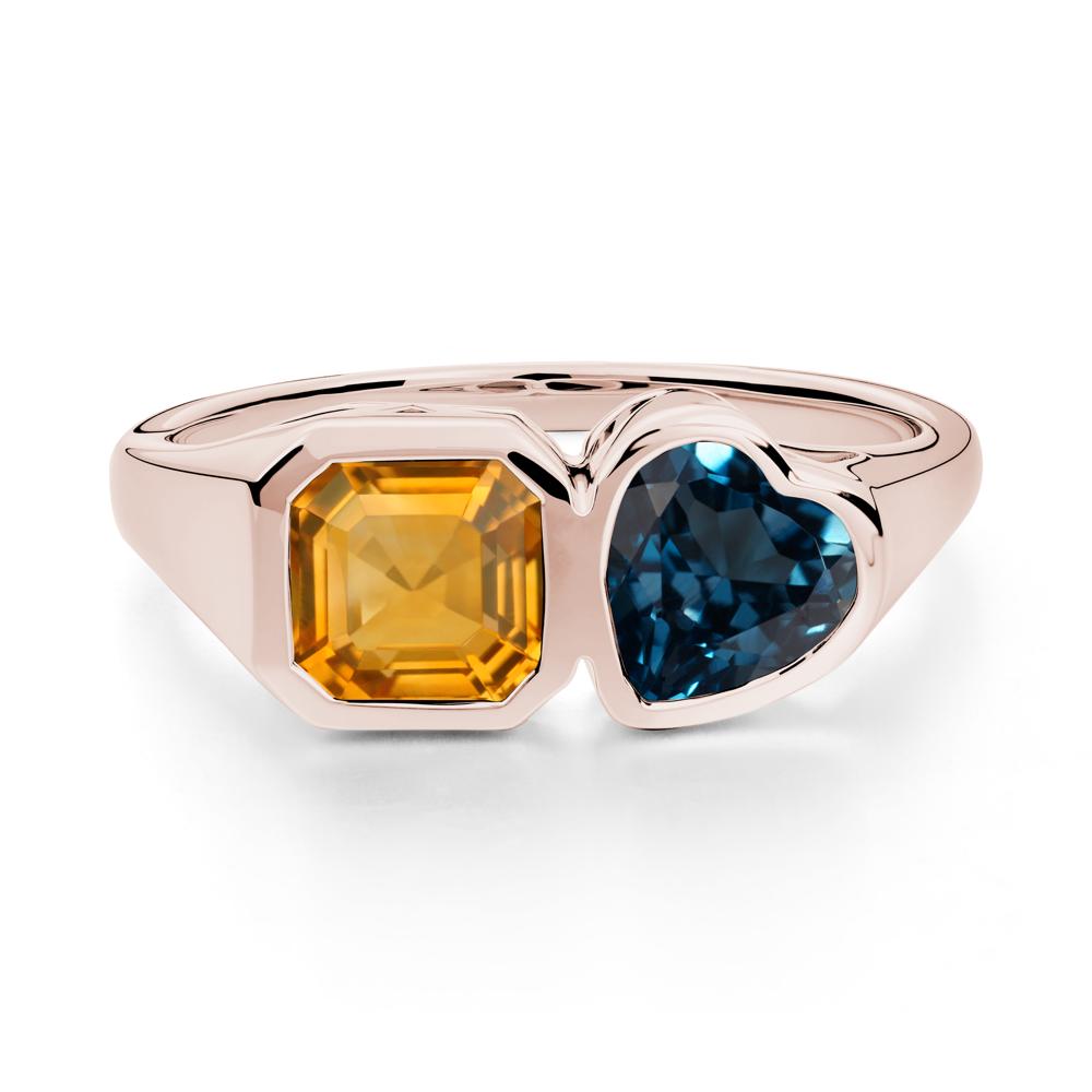 Asscher and Heart Shaped Citrine and London Blue Topaz Tet Moi Ring - LUO Jewelry #metal_14k rose gold