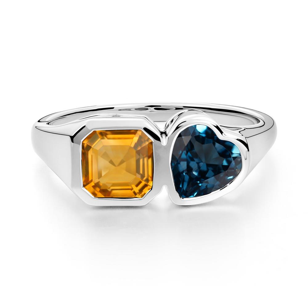 Asscher and Heart Shaped Citrine and London Blue Topaz Tet Moi Ring - LUO Jewelry #metal_14k white gold