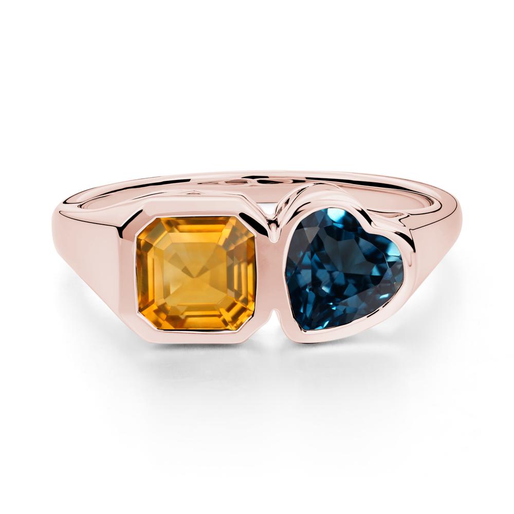 Asscher and Heart Shaped Citrine and London Blue Topaz Tet Moi Ring - LUO Jewelry #metal_18k rose gold