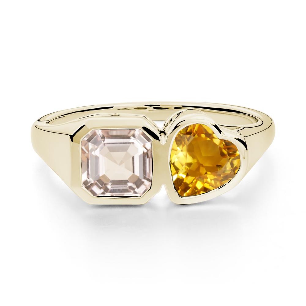 Asscher and Heart Shaped Citrine and Morganite Tet Moi Ring - LUO Jewelry #metal_14k yellow gold
