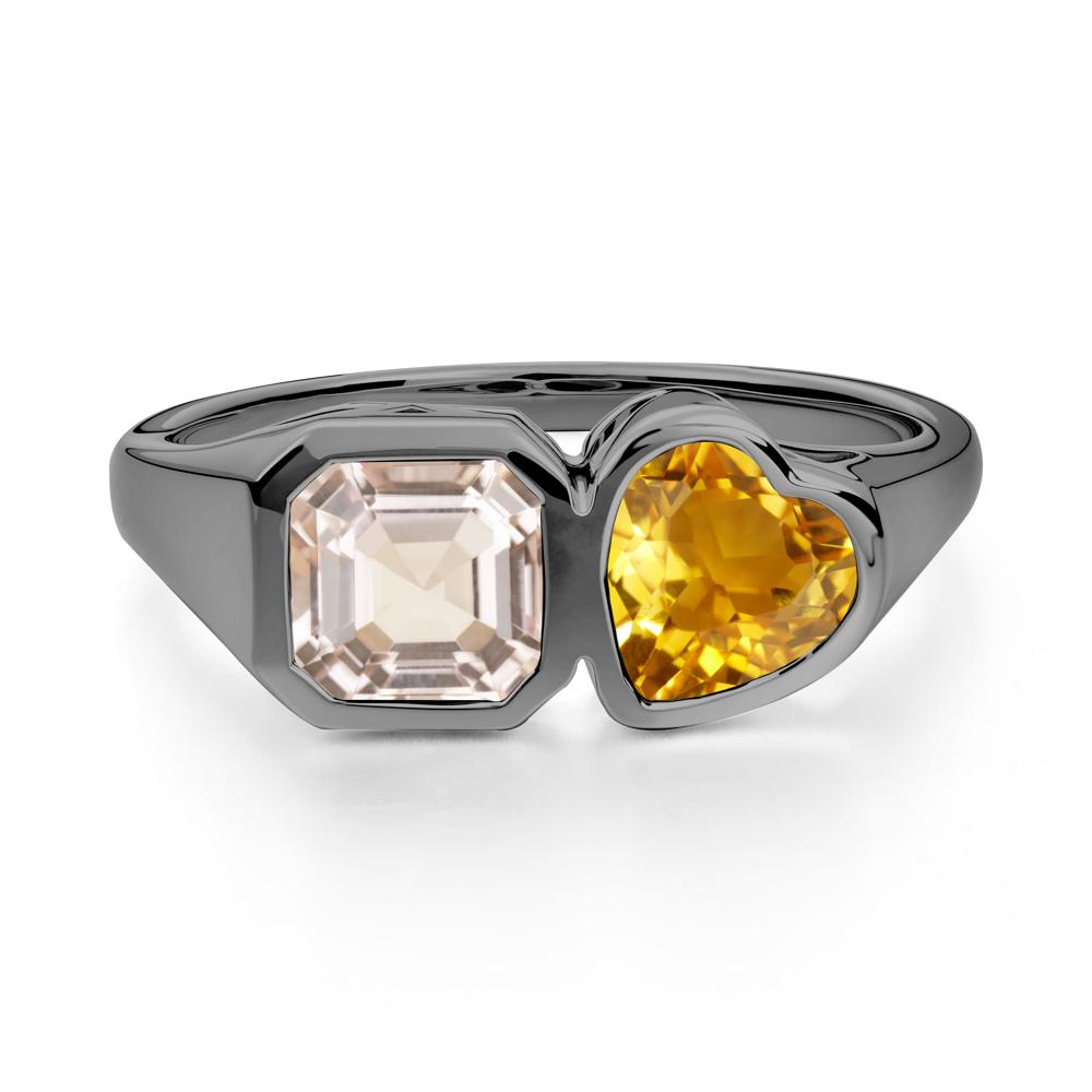 Asscher and Heart Shaped Citrine and Morganite Tet Moi Ring - LUO Jewelry #metal_black finish sterling silver