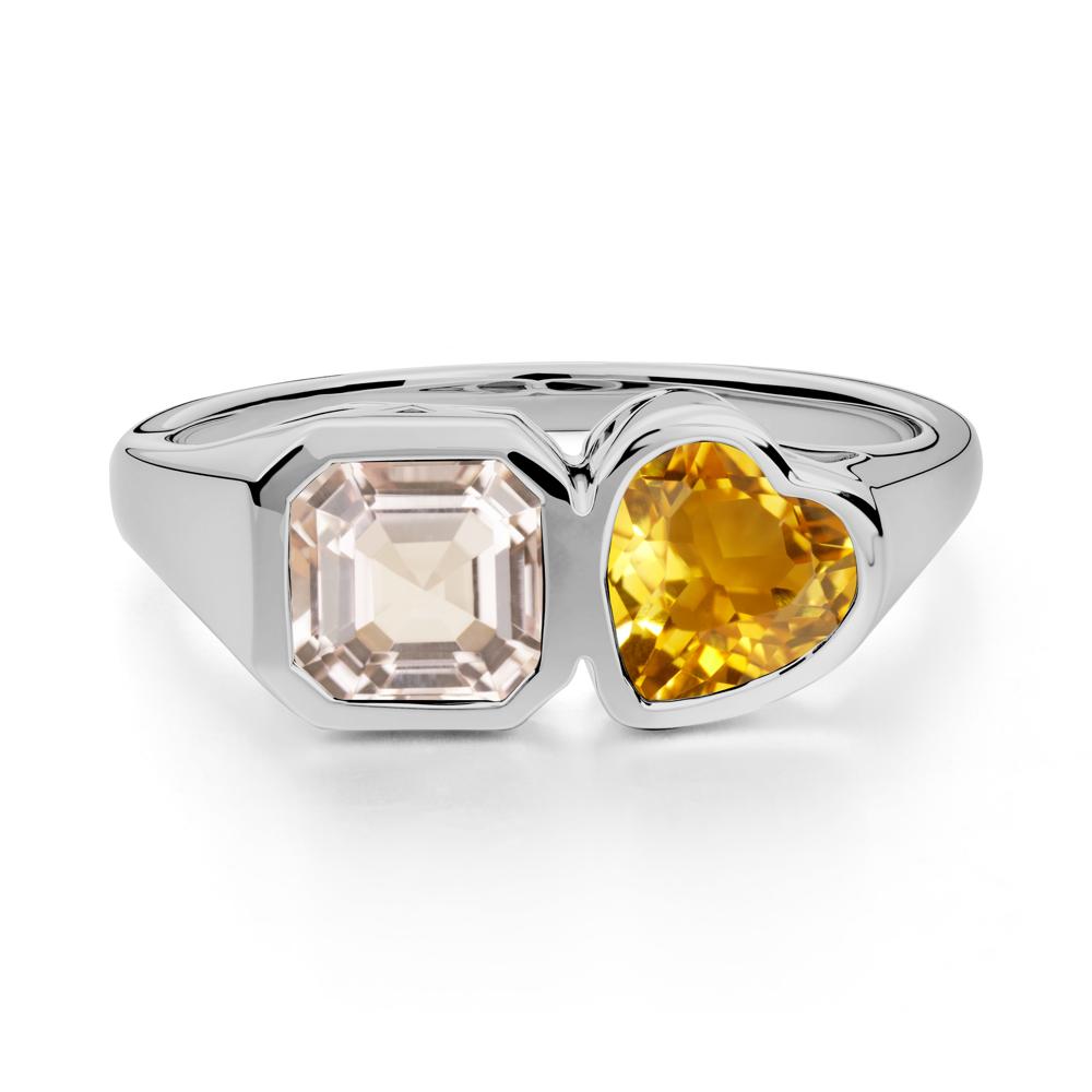 Asscher and Heart Shaped Citrine and Morganite Tet Moi Ring - LUO Jewelry #metal_platinum