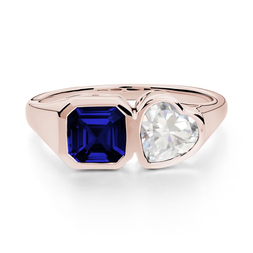 Asscher and Heart Shaped Cubic Zirconia and Sapphire Tet Moi Ring - LUO Jewelry #metal_14k rose gold