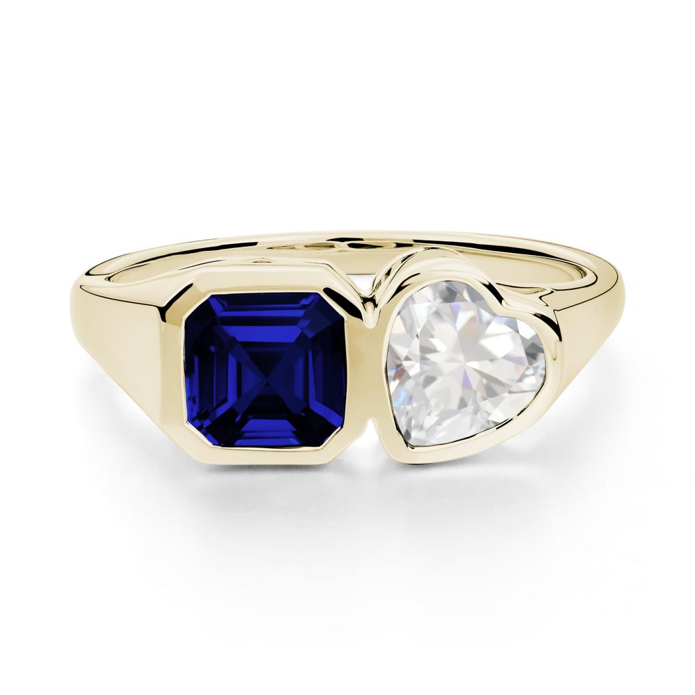 Asscher and Heart Shaped Cubic Zirconia and Sapphire Tet Moi Ring - LUO Jewelry #metal_14k yellow gold
