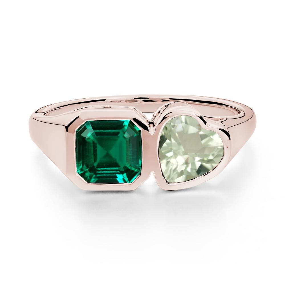 Asscher and Heart Shaped Emerald and Green Amethyst Tet Moi Ring - LUO Jewelry #metal_14k rose gold