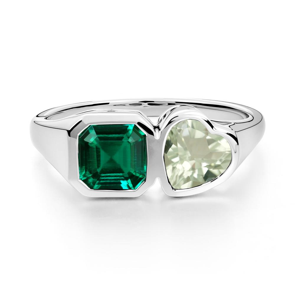 Asscher and Heart Shaped Emerald and Green Amethyst Tet Moi Ring - LUO Jewelry #metal_14k white gold