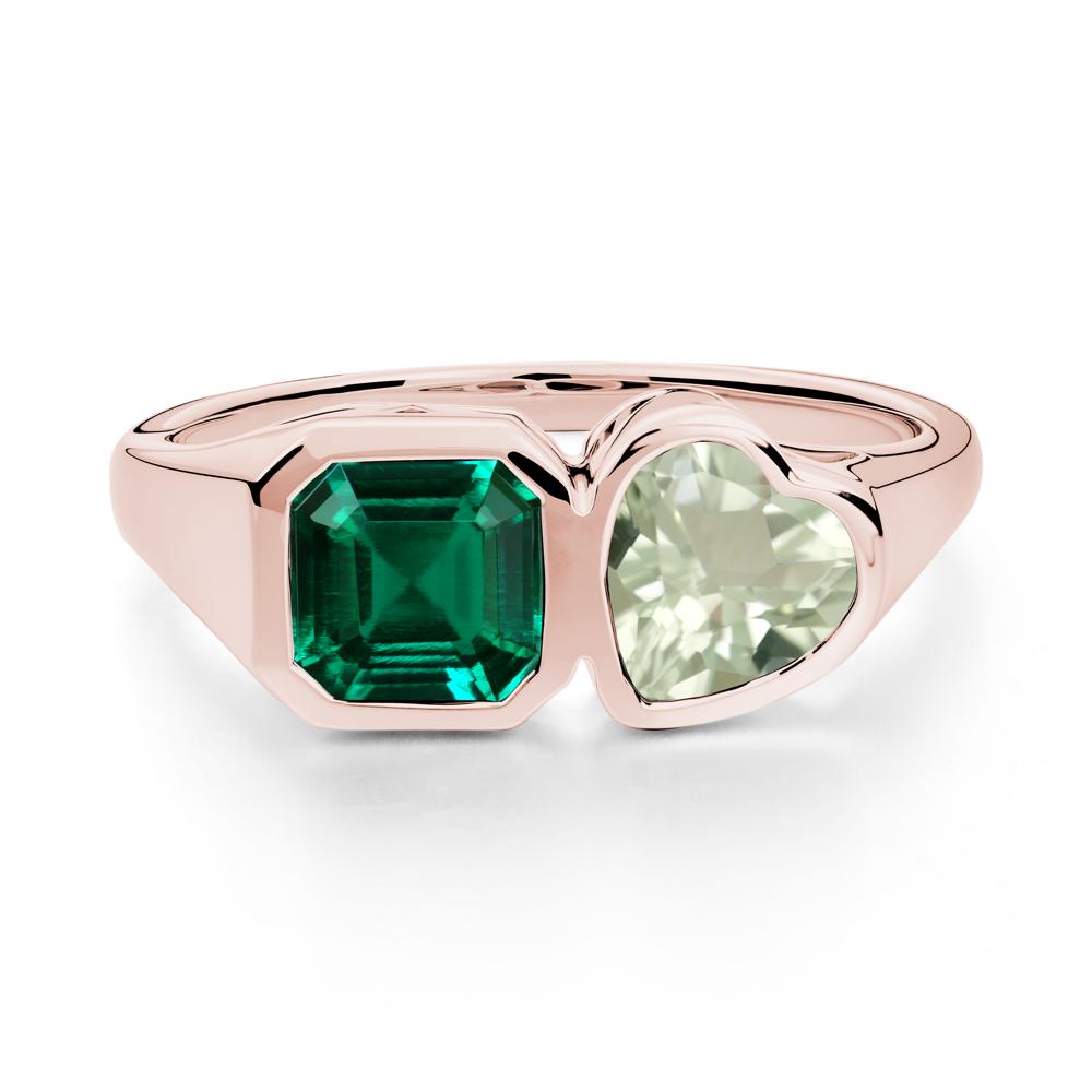Asscher and Heart Shaped Emerald and Green Amethyst Tet Moi Ring - LUO Jewelry #metal_18k rose gold