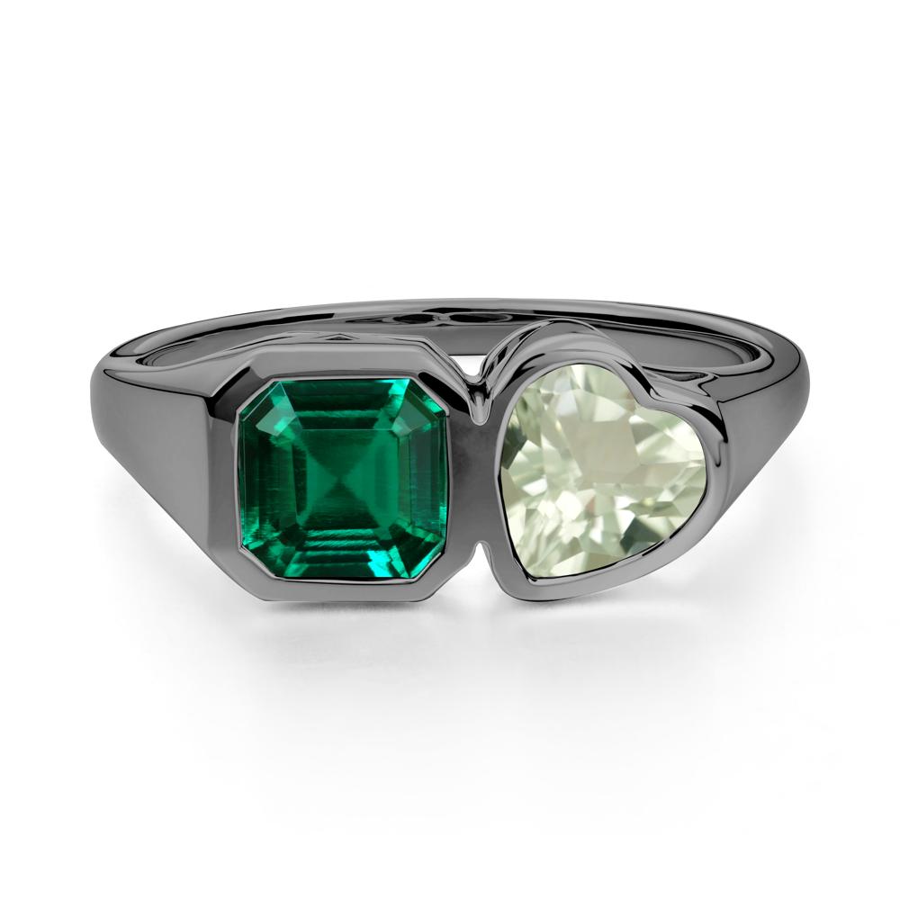 Asscher and Heart Shaped Emerald and Green Amethyst Tet Moi Ring - LUO Jewelry #metal_black finish sterling silver