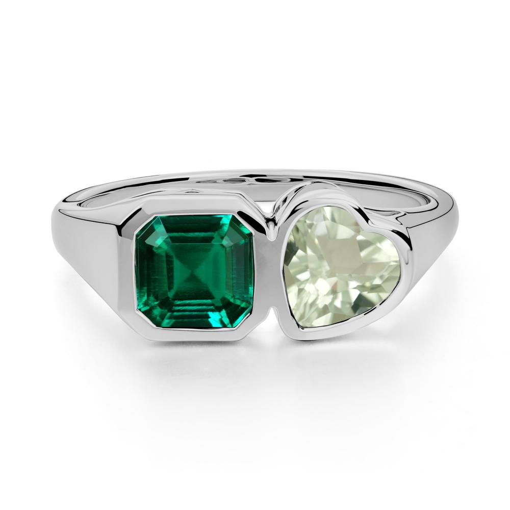 Asscher and Heart Shaped Emerald and Green Amethyst Tet Moi Ring - LUO Jewelry #metal_platinum