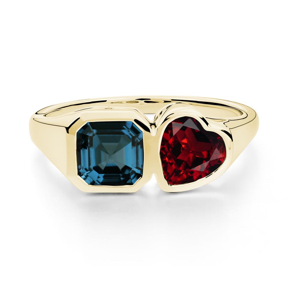 Asscher and Heart Shaped Garnet and London Blue Topaz Tet Moi Ring - LUO Jewelry #metal_18k yellow gold