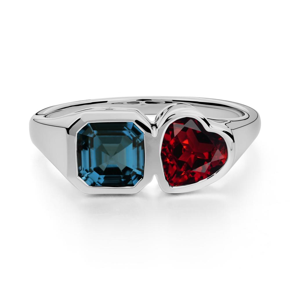 Asscher and Heart Shaped Garnet and London Blue Topaz Tet Moi Ring - LUO Jewelry #metal_platinum