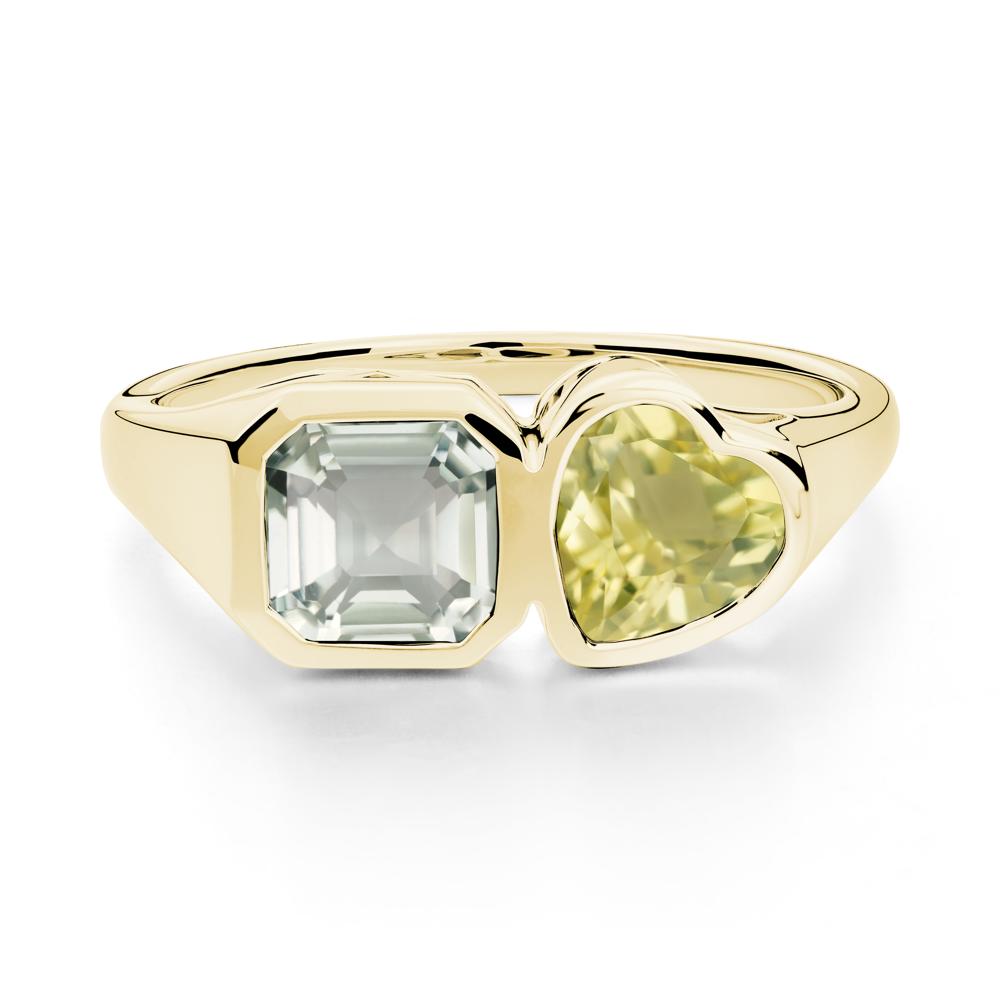 Asscher and Heart Shaped Green Amethyst and London Blue Topaz Tet Moi Ring - LUO Jewelry #metal_18k yellow gold