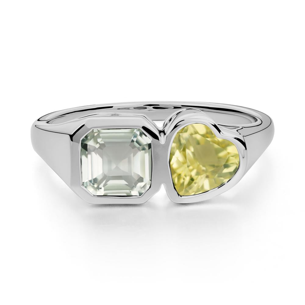 Asscher and Heart Shaped Green Amethyst and London Blue Topaz Tet Moi Ring - LUO Jewelry #metal_platinum