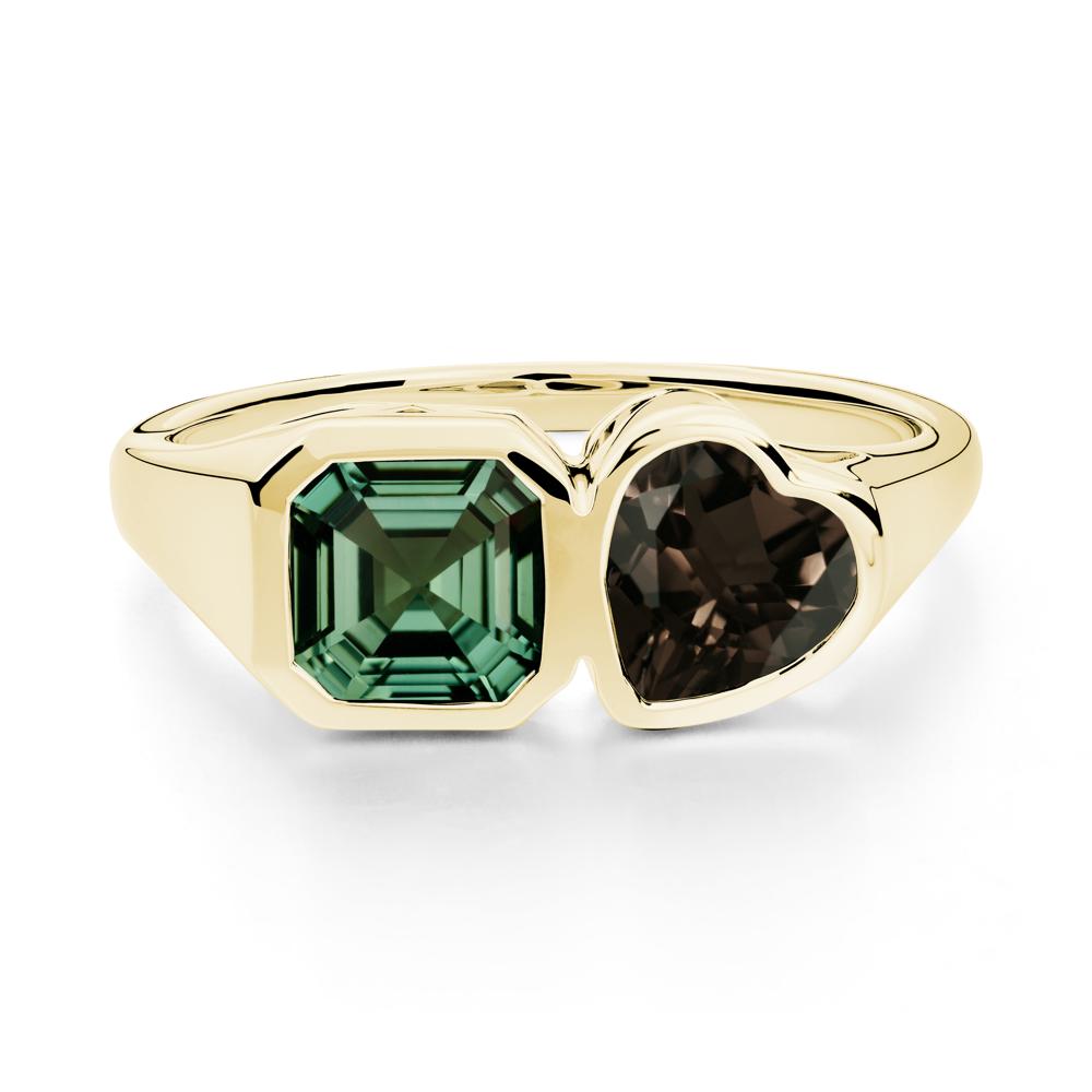 Asscher and Heart Shaped Green Sapphire and Smoky Quartz Tet Moi Ring - LUO Jewelry #metal_18k yellow gold