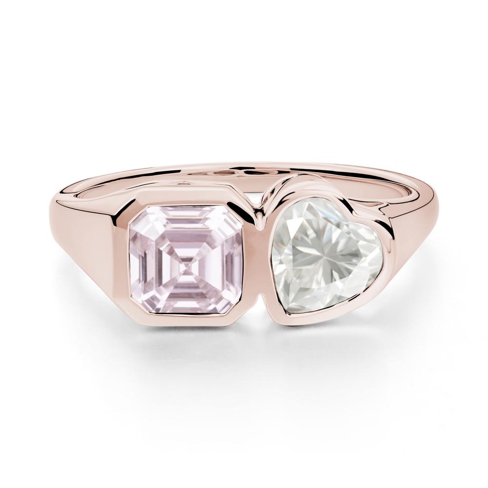 Asscher and Heart Shaped Moissanite and Pink Cubic Zirconia Tet Moi Ring - LUO Jewelry #metal_14k rose gold